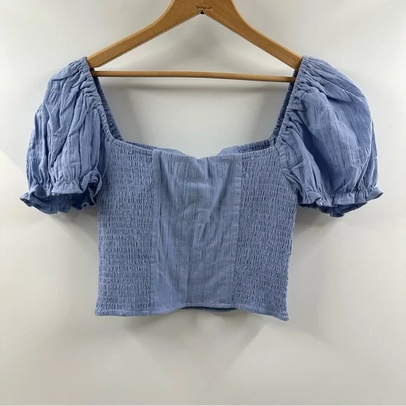 Forever 21 Light Blue Puffed Sleeve Cropped Top - Picture 5 of 5
